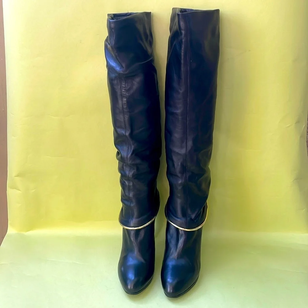Black Sergio Rossi pull on leather boots in original box